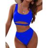 imageBlooming Jelly Womens High Waisted Bikini Sets High Cut Bathing Suits Two Piece Sporty Cut Out SwimsuitsBlue