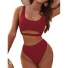 imageBlooming Jelly Womens High Waisted Bikini Sets High Cut Bathing Suits Two Piece Sporty Cut Out SwimsuitsWine Red