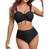 imageBlooming Jelly Womens High Waisted Bikini Sets Push Up Swimsuits Chest Drawstring Two Piece Bathing SuitsBlack