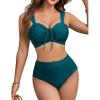 imageBlooming Jelly Womens High Waisted Bikini Sets Push Up Swimsuits Chest Drawstring Two Piece Bathing SuitsTurquoise