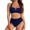 imageBlooming Jelly Womens High Waisted Bikini Sets Tummy Control Bathing Suit Two Piece Retro Halter Swim Suits 2025Navy Blue