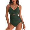 imageBlooming Jelly Womens One Piece Swimsuit Metal Modest Tummy Control Bathing Suit Slimming Full Coverage Mesh Swim SuitsArmy Green