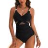 imageBlooming Jelly Womens One Piece Swimsuit Metal Modest Tummy Control Bathing Suit Slimming Full Coverage Mesh Swim SuitsBlack