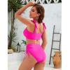 imageBlooming Jelly Women High Wasit Bikini Set Twist Two Piece Swimsuit Drawstring Tummy Control Bathing Suit SwimwearHot Pink