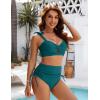 imageBlooming Jelly Women High Wasit Bikini Set Twist Two Piece Swimsuit Drawstring Tummy Control Bathing Suit SwimwearTurquoise