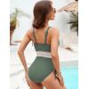 imageBlooming Jelly Women Tummy Control Swimsuits One Piece Slimming Modest Bathing Suit Color Block Drawstring Swim SuitsArmy Green