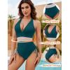 imageBlooming Jelly Women Tummy Control Swimsuits One Piece Slimming Modest Bathing Suit Color Block Drawstring Swim SuitsBlue Green