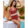 imageBlooming Jelly Women Tummy Control Swimsuits One Piece Slimming Modest Bathing Suit Color Block Drawstring Swim SuitsBrick Red