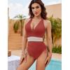 imageBlooming Jelly Women Tummy Control Swimsuits One Piece Slimming Modest Bathing Suit Color Block Drawstring Swim SuitsBrick Red