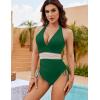 imageBlooming Jelly Women Tummy Control Swimsuits One Piece Slimming Modest Bathing Suit Color Block Drawstring Swim SuitsGreen