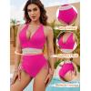 imageBlooming Jelly Women Tummy Control Swimsuits One Piece Slimming Modest Bathing Suit Color Block Drawstring Swim SuitsHot Pink