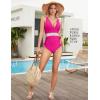 imageBlooming Jelly Women Tummy Control Swimsuits One Piece Slimming Modest Bathing Suit Color Block Drawstring Swim SuitsHot Pink