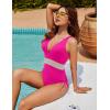 imageBlooming Jelly Women Tummy Control Swimsuits One Piece Slimming Modest Bathing Suit Color Block Drawstring Swim SuitsHot Pink