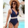 imageBlooming Jelly Women Tummy Control Swimsuits One Piece Slimming Modest Bathing Suit Color Block Drawstring Swim SuitsNavy Blue