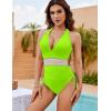 imageBlooming Jelly Women Tummy Control Swimsuits One Piece Slimming Modest Bathing Suit Color Block Drawstring Swim SuitsNeon Green