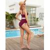 imageBlooming Jelly Women Tummy Control Swimsuits One Piece Slimming Modest Bathing Suit Color Block Drawstring Swim SuitsPurplish Red