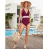 imageBlooming Jelly Women Tummy Control Swimsuits One Piece Slimming Modest Bathing Suit Color Block Drawstring Swim SuitsPurplish Red