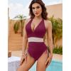 imageBlooming Jelly Women Tummy Control Swimsuits One Piece Slimming Modest Bathing Suit Color Block Drawstring Swim SuitsPurplish Red