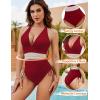 imageBlooming Jelly Women Tummy Control Swimsuits One Piece Slimming Modest Bathing Suit Color Block Drawstring Swim SuitsWine Red