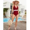 imageBlooming Jelly Women Tummy Control Swimsuits One Piece Slimming Modest Bathing Suit Color Block Drawstring Swim SuitsWine Red