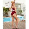 imageBlooming Jelly Women Tummy Control Swimsuits One Piece Slimming Modest Bathing Suit Color Block Drawstring Swim SuitsWine Red