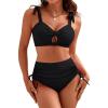 imageBlooming Jelly Women High Wasit Bikini Set Twist Two Piece Swimsuit Drawstring Tummy Control Bathing Suit SwimwearBlack