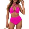 imageBlooming Jelly Womens High Waisted Bikini Sets Tummy Control Swimsuits Full Coverage Halter Two Piece Bathing Suits 2025Pink