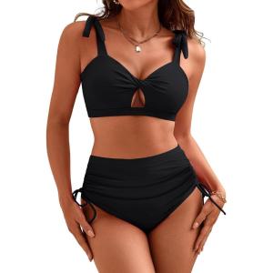 imageBlooming Jelly Women High Wasit Bikini Set Twist Two Piece Swimsuit Drawstring Tummy Control Bathing Suit SwimwearBlack
