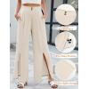 imageBlooming Jelly Women Palazzo Pants Wide Leg Center Split Casual Pants Flowy Elastic High Waisted Trousers Vacation OutfitsBeige