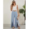 imageBlooming Jelly Women Palazzo Pants Wide Leg Center Split Casual Pants Flowy Elastic High Waisted Trousers Vacation OutfitsHaze Blue