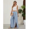 imageBlooming Jelly Women Palazzo Pants Wide Leg Center Split Casual Pants Flowy Elastic High Waisted Trousers Vacation OutfitsHaze Blue