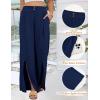 imageBlooming Jelly Women Palazzo Pants Wide Leg Center Split Casual Pants Flowy Elastic High Waisted Trousers Vacation OutfitsNavy Blue