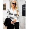 imageBlooming Jelly Womens Fall Sweaters Striped Cropped Sweater Lightweight Knit Sweater Bow V Neck Pullover SweatersWhite Black Stripe