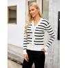 imageBlooming Jelly Womens Fall Sweaters Striped Cropped Sweater Lightweight Knit Sweater Bow V Neck Pullover SweatersWhite Black Stripe