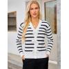 imageBlooming Jelly Womens Fall Sweaters Striped Cropped Sweater Lightweight Knit Sweater Bow V Neck Pullover SweatersWhite Black Stripe