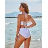 imageBlooming Jelly Womens High Waisted Bikini Sets Sexy Bandeau Tummy Control Swimsuits Halter Two Piece Ruched Bathing SuitWhite