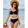 imageBlooming Jelly Womens High Waisted Bikini Sets Tummy Control Bathing Suit Color Block Swimsuits Twist Two Piece Swim SuitsBlack
