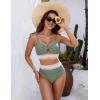 imageBlooming Jelly Womens High Waisted Bikini Sets Tummy Control Bathing Suit Color Block Swimsuits Twist Two Piece Swim SuitsGreen