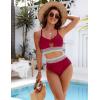 imageBlooming Jelly Womens High Waisted Bikini Sets Tummy Control Bathing Suit Color Block Swimsuits Twist Two Piece Swim SuitsRed