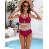 imageBlooming Jelly Womens High Waisted Bikini Sets Tummy Control Bathing Suit Color Block Swimsuits Twist Two Piece Swim SuitsRed