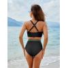 imageBlooming Jelly Womens High Waisted Bikini Sets Tummy Control Swimsuits Two Piece Color Block Keyhole Bathing SuitBlack and Army Green