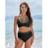 imageBlooming Jelly Womens High Waisted Bikini Sets Tummy Control Swimsuits Two Piece Color Block Keyhole Bathing SuitBlack and Army Green