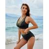 imageBlooming Jelly Womens High Waisted Bikini Sets Tummy Control Swimsuits Two Piece Color Block Keyhole Bathing SuitBlack and Army Green