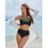 imageBlooming Jelly Womens High Waisted Bikini Sets Tummy Control Swimsuits Two Piece Color Block Keyhole Bathing SuitBlack and Army Green