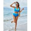 imageBlooming Jelly Womens High Waisted Bikini Sets Tummy Control Swimsuits Two Piece Color Block Keyhole Bathing SuitBlue and Sky Blue