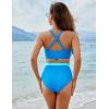 imageBlooming Jelly Womens High Waisted Bikini Sets Tummy Control Swimsuits Two Piece Color Block Keyhole Bathing SuitBlue and Sky Blue