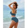 imageBlooming Jelly Womens High Waisted Bikini Sets Tummy Control Swimsuits Two Piece Color Block Keyhole Bathing SuitBlue and Striped