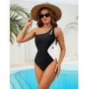 imageBlooming Jelly Womens One Shoulder Swimsuits Tummy Control One Piece Bathing Suit Slimming Sporty Color Block Cute SwimwearBlack