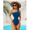 imageBlooming Jelly Womens One Shoulder Swimsuits Tummy Control One Piece Bathing Suit Slimming Sporty Color Block Cute SwimwearCyan Blue