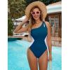 imageBlooming Jelly Womens One Shoulder Swimsuits Tummy Control One Piece Bathing Suit Slimming Sporty Color Block Cute SwimwearCyan Blue